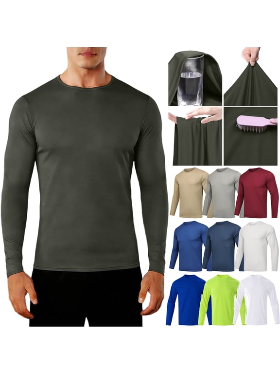 Men's Long Sleeve T-Shirt Quick-Dry Lightweight Moisture Wicking Shirt Workout Athletic Sun Protection Crew Neck Tee Black XXL