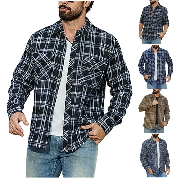 DDAPJ pyju Men's Long Sleeve Western Shirt Cowboy Work Shirts Plaid Shirt Jacket Lightweight Shackets with Pockets Yellow XXL