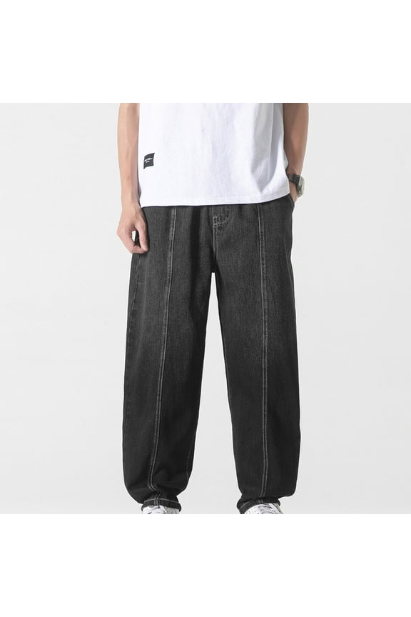 Men's Loose Straight Leg Jeans 2024 Fashion Gradient Color Casual Denim Pants Vintage Hip Hop Dance Skateboard Pants with Elastic Ankle Black M