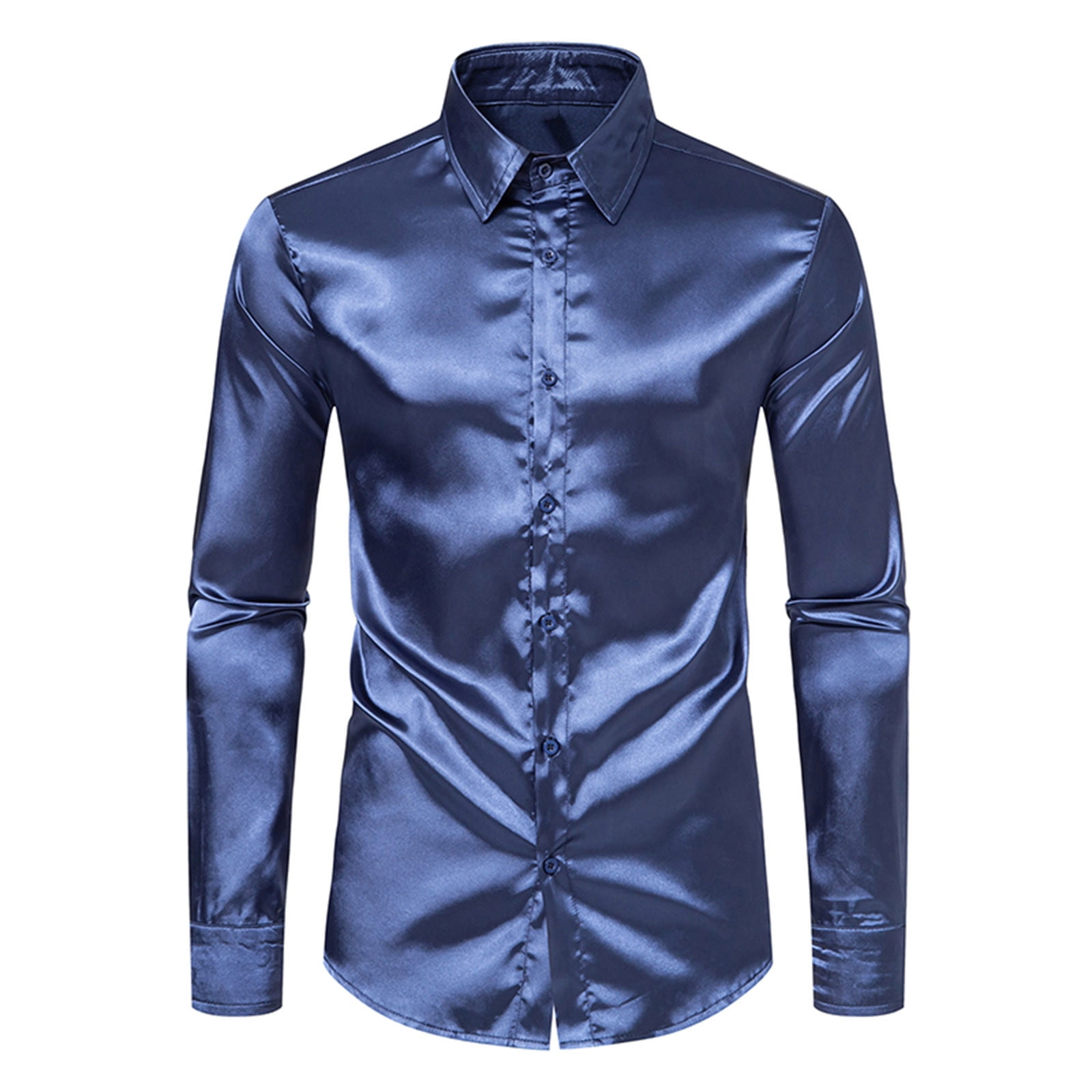 DDAPJ pyju Men's Luxury Satin Dress Shirt Shiny Silk Long Sleeve Button ...