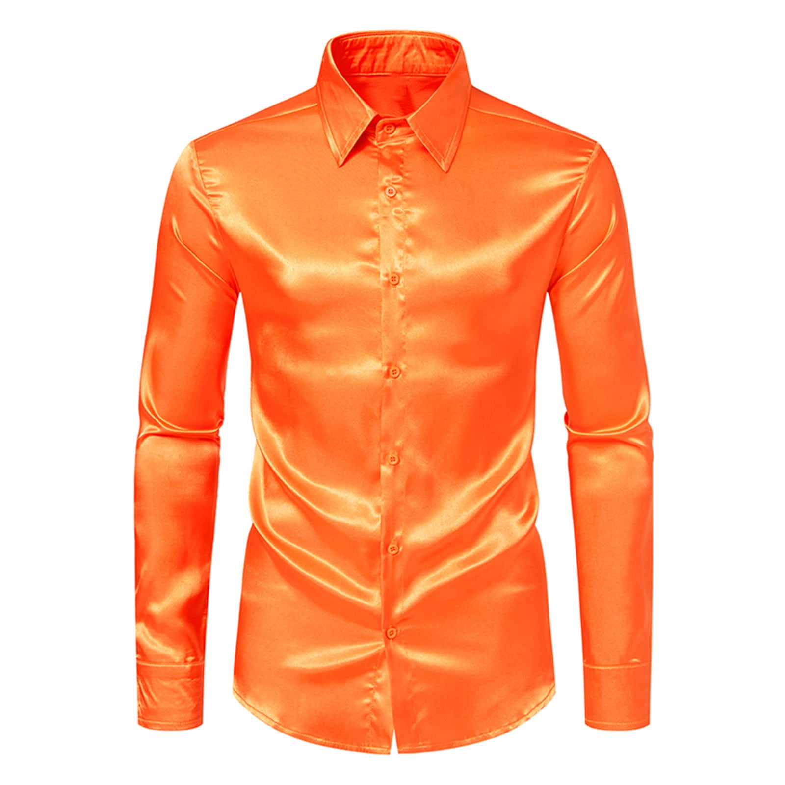 DDAPJ pyju Men's Luxury Satin Dress Shirt Shiny Silk Long Sleeve Button ...