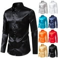thumbnail image 1 of DDAPJ pyju Men's Luxury Shiny Silk Like Satin Dress Shirt Long Sleeve Button Down Shirts Slim Fit Casual Business Shirt Wedding Party Prom Shirts Orange L, 1 of 7