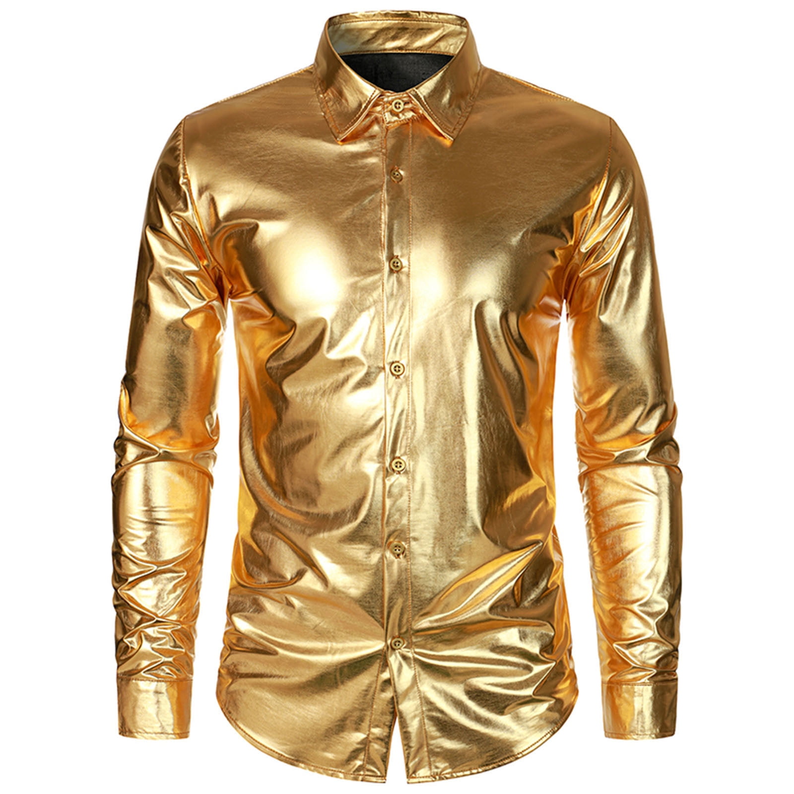 DDAPJ pyju Men's Luxury Shiny Silk Like Satin Dress Shirt,Long Sleeve ...