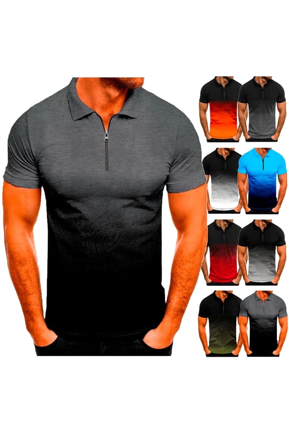 Men's Muscle Polos Shirt Stretch Golf Shirt Gradient Printed Short Sleeve Bodybuilding Workout Tees Birthday Gifts Black XXXXXL