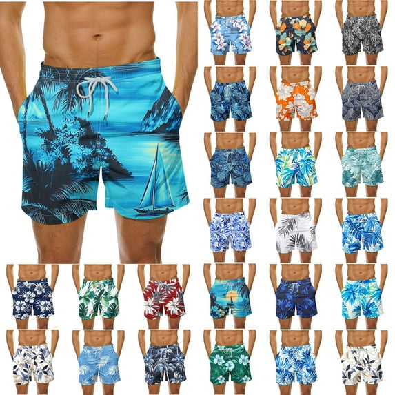 DDAPJ pyju Men's Novelty Beach Shorts Palm Tree Print Casual Summer Shorts Funky Hawaiian Vacation Shorts Quick Dry Swim Trunks Board Shorts with Pockets Multicolor XXXXXL