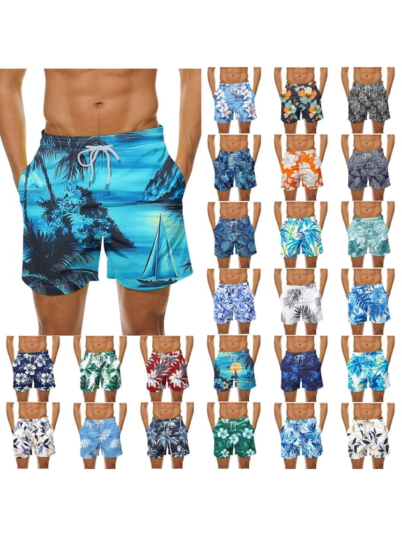 Men's Novelty Beach Shorts Palm Tree Print Casual Summer Shorts Funky Hawaiian Vacation Shorts Quick Dry Swim Trunks Board Shorts with Pockets Multicolor XL