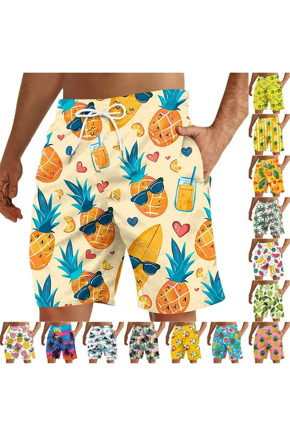 Men's Novelty Beach Shorts Pineapple Print Casual Summer Shorts Funky Hawaiian Vacation Shorts Quick Dry Swim Trunks Board Shorts with Pockets Multicolor XXL