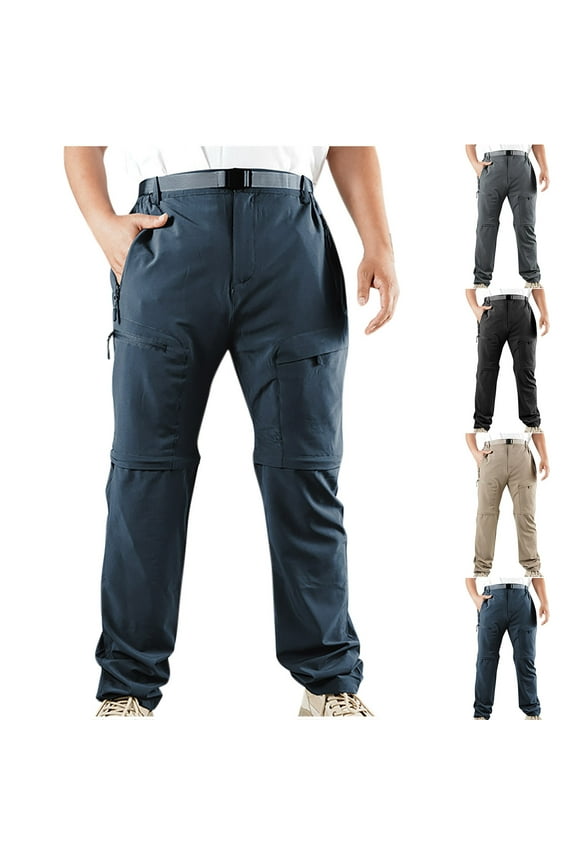 Men's Nylon Cargo Pants Convertible Hiking Work Pants Water-Resistant Quick Dry Lightweight Outdoor Travel Camping Fishing Pants with Zipper Pockets Black M