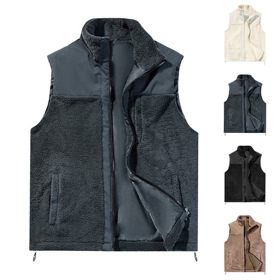 DDAPJ pyju Men's Outerwear Vests Lightweight Sleeveless Zip Up Jacket Winter Warm Outdoor Golf Vests with Pockets Beige M