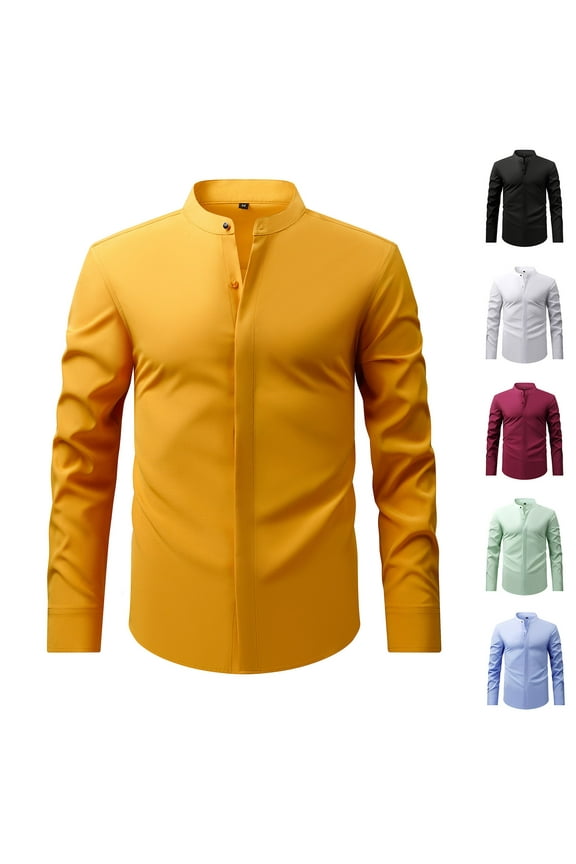 Men's Oxford Shirt Solid Casual Button Down Collar Shirts Long Sleeve Wrinkle Free Dress Shirts Gold XXL