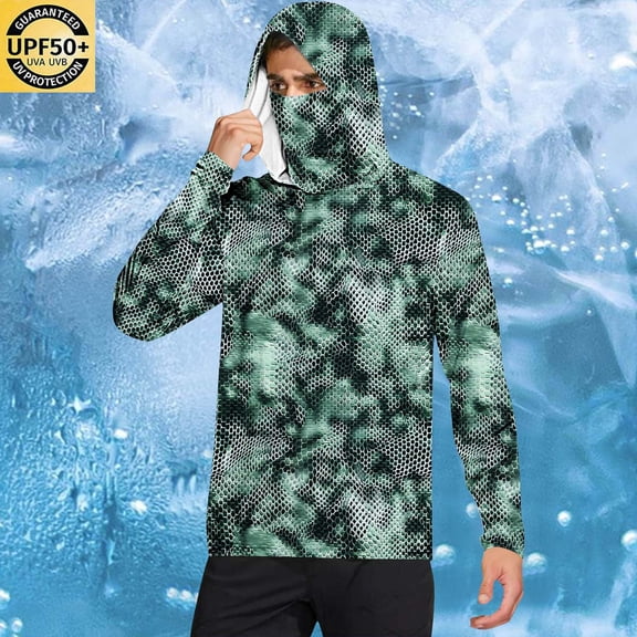 DDAPJ pyju Men's Performance Fishing Hoodie Shirt UPF 50+ Sun Protection Long Sleeve Hooded Shirts with Face Mask Green L