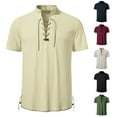 thumbnail image 1 of DDAPJ pyju Men's Pirate Shirt Renaissance Medieval Viking Shirt Linen Short Sleeve Lace Up Top Halloween Costume Rebajas Flash Black M, 1 of 6