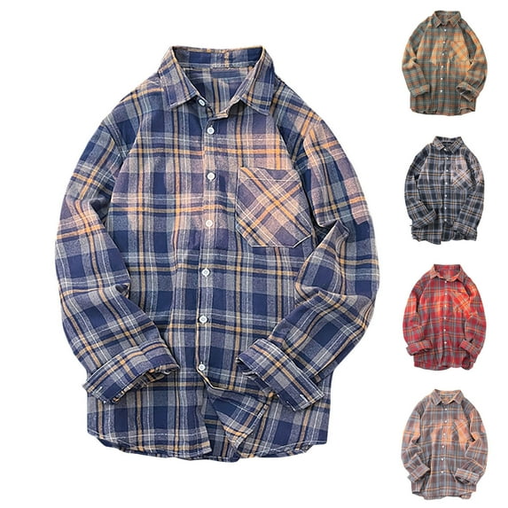 DDAPJ pyju Men's Plaid Button Down Shirts Business Casual Dress Shirt Long Sleeve Cotton Gingham Work Shirts with Pocket Red M
