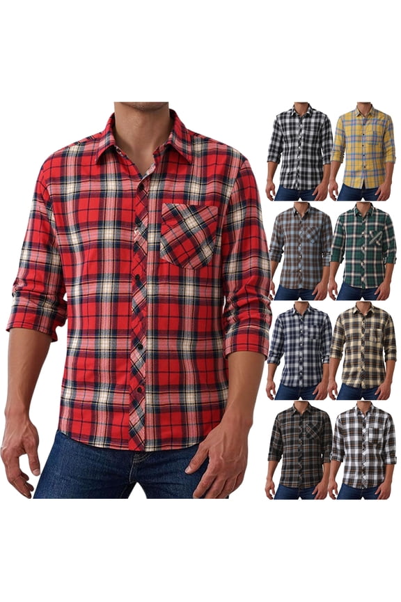 Men's Plaid Button Down Shirts Long Sleeve Gingham Dress Shirt Regular Fit Casual Work Shirts with Chest Pocket Navy L