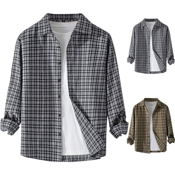DDAPJ pyju Men's Plaid Button Down Shirt Jacket Lapel Long Sleeve Shacket Lightweight Open Front Casual Cardigan Fall Trendy Outwear Tops Yellow XXL