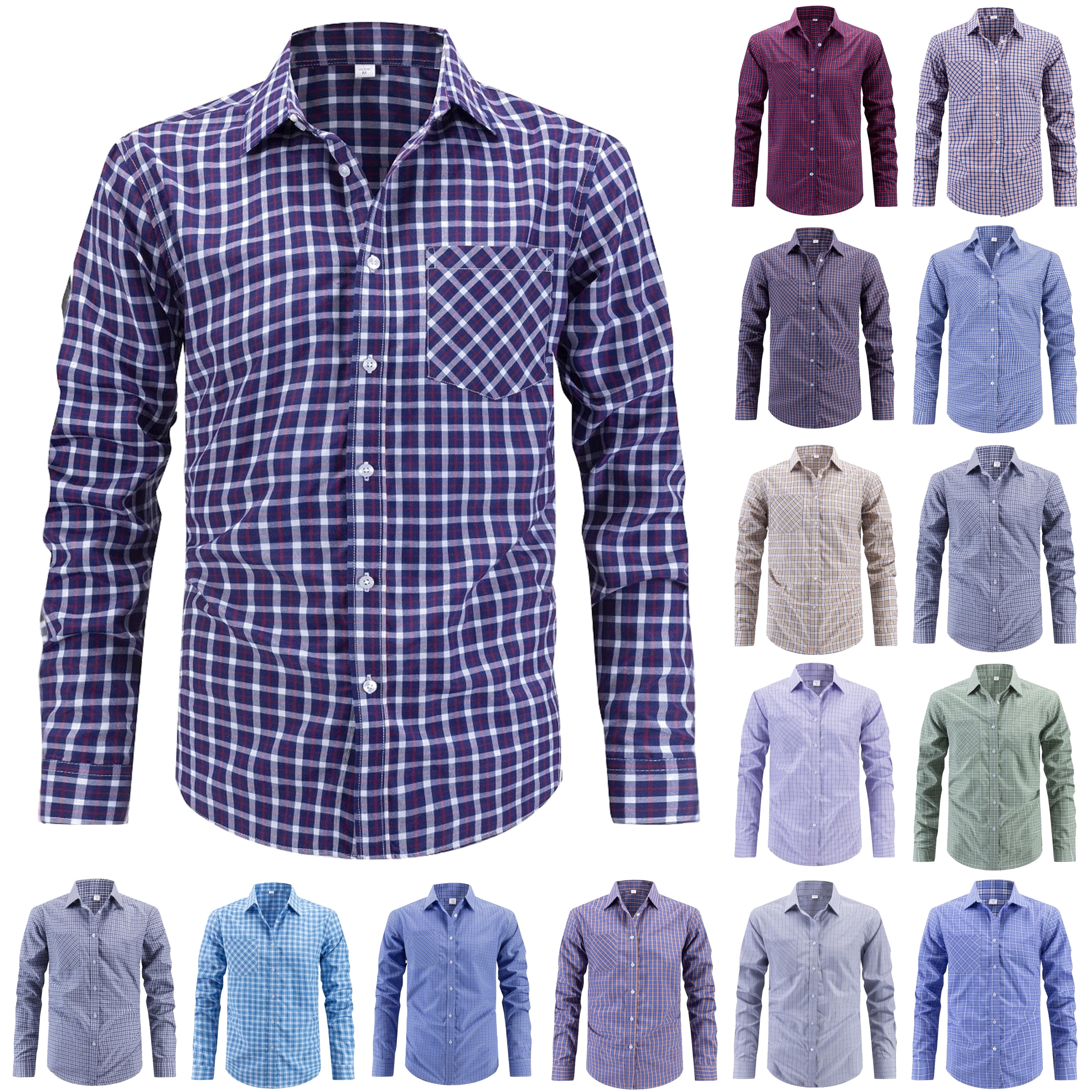 DDAPJ pyju Men's Plaid Dress Shirt Regular Fit Long Sleeve Button Down ...