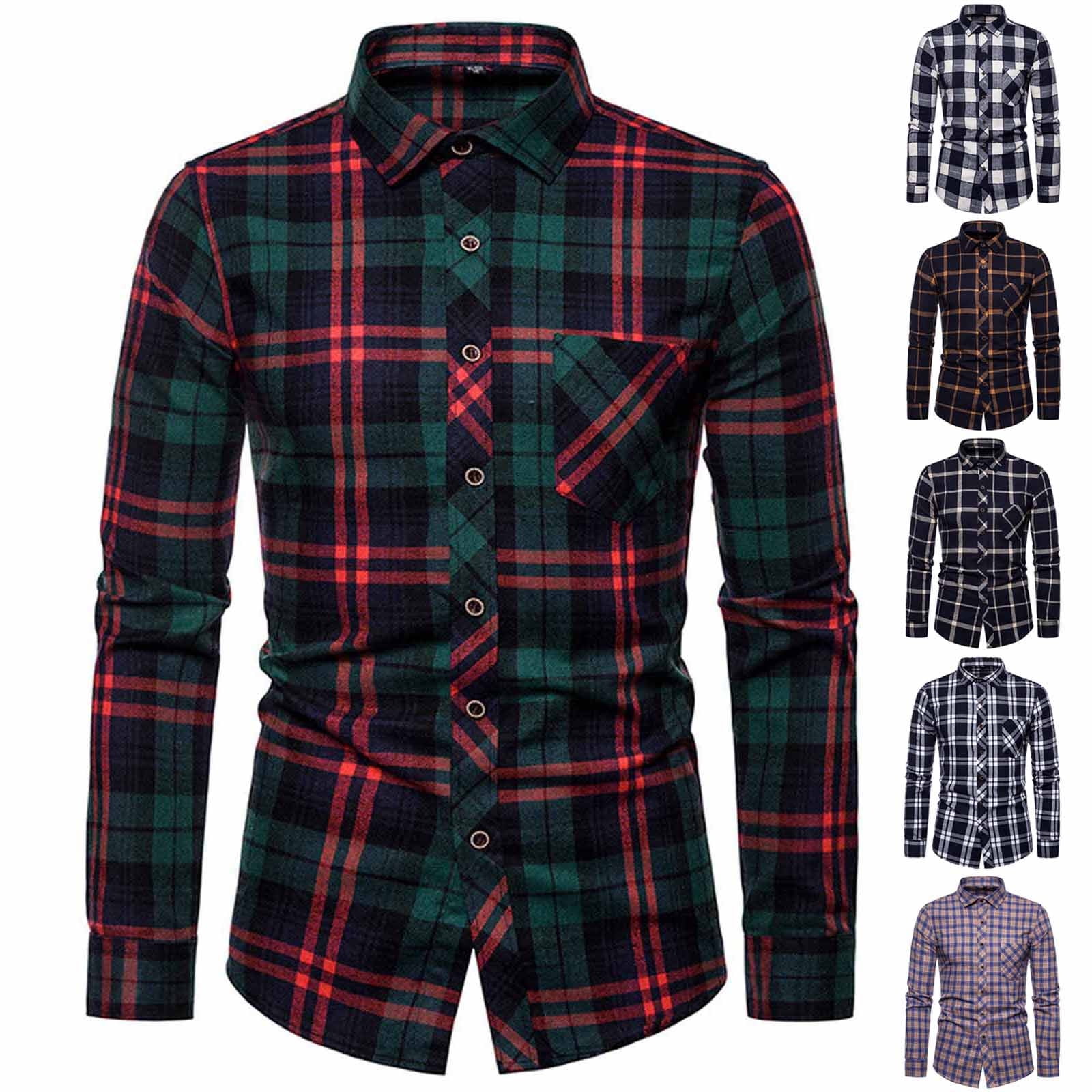 DDAPJ pyju Men's Plaid Shirt Regular Fit Business Casual Button Down ...