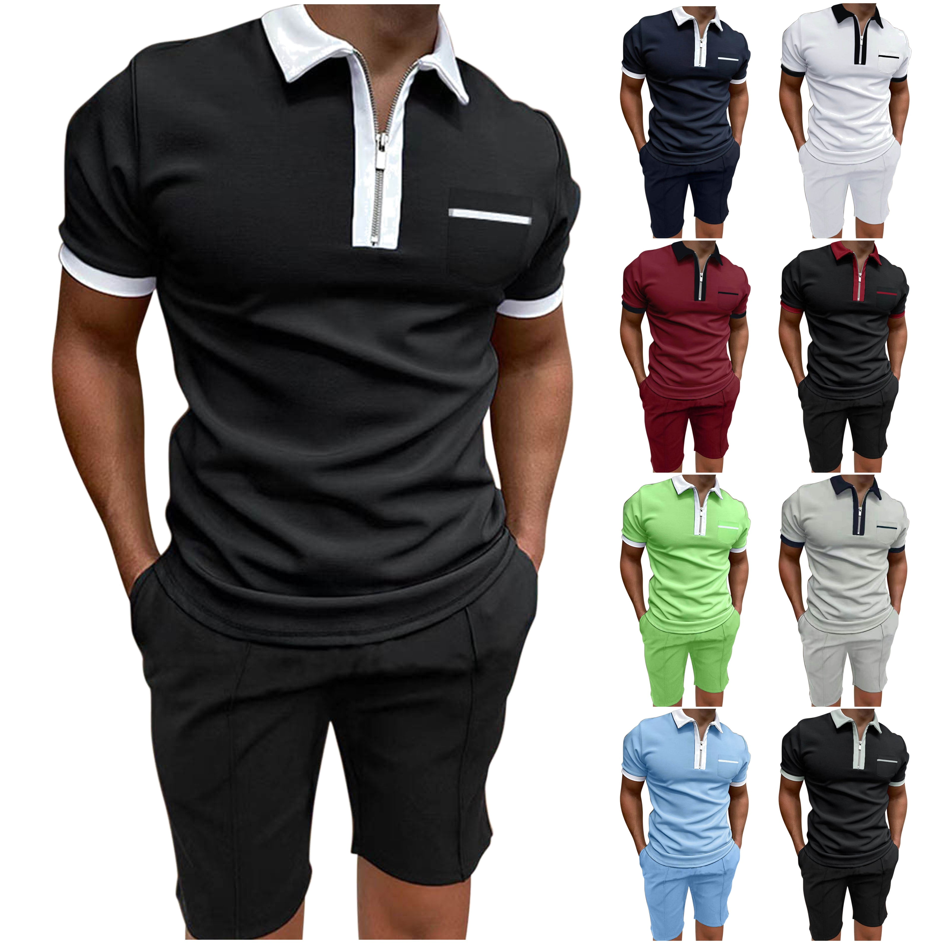 Loose Fit Short Sleeve Polo Shirt and Shorts Set for Men – Casual Summer Outfit