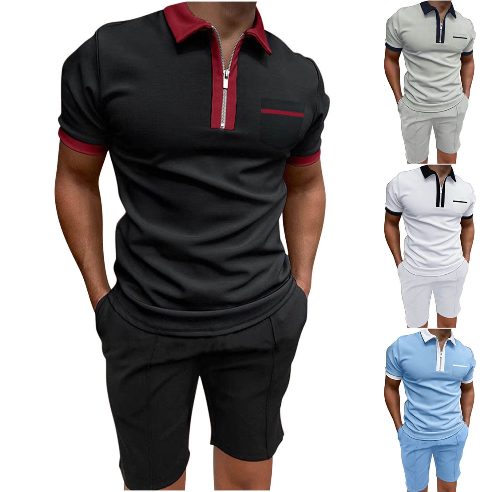 Men's Plus Size Short Sleeve Polo and Shorts Set