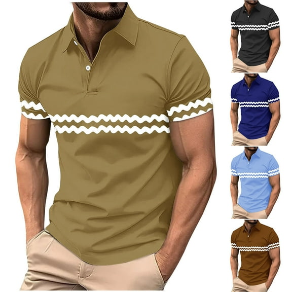 DDAPJ pyju Men's Quick Dry Polos Shirts Short Sleeve Striped Casual Summer Collared T Shirt Slim Fit Stretch Golf Shirts Black XXXL