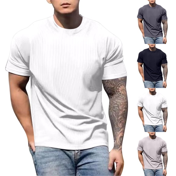 DDAPJ pyju Men's Ribbed T-shirts Short Sleeve Muscle Workout Shirt Soft Textured Pullover Tees Stylish Casual Summer Tops Gray XXXL