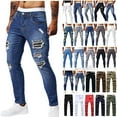 thumbnail image 1 of DDAPJ pyju Men's Ripped Jeans Slim Fit Stretch Straight Fit Denim Pants Cargo Work Trousers with Pockets Sales of Today Coffee XXL, 1 of 5