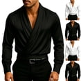 thumbnail image 1 of DDAPJ pyju Men's Satin Long Sleeve Shirt Wrap V Neck Ruched T Shirts Office Work Top 2026 Trendy Outfit White L, 1 of 8