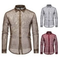 thumbnail image 1 of DDAPJ pyju Men's Sheer Mesh Button Down Shirt See Through Long Sleeve Tops Party Club Shirts Gray XL, 1 of 9