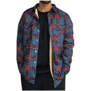 DDAPJ pyju Men's Sherpa Lined Flannel Shirt Jacket Long Sleeve Brushed Plaid Flannel Shacket Jackets Casual Stylish Jacket Clearance Sales Today Purple XL