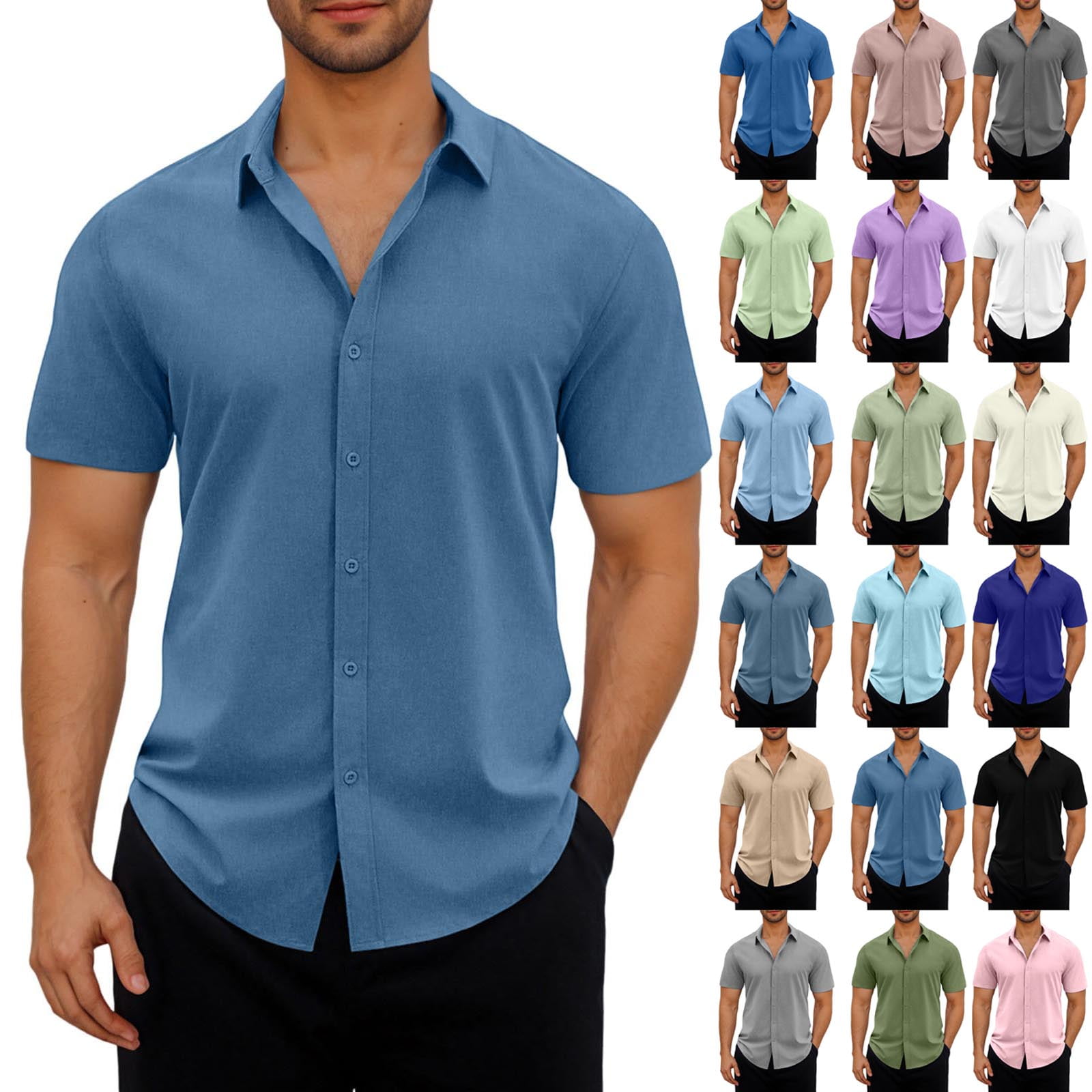 DDAPJ pyju Men's Short Sleeve Dress Shirt Regular Fit Casual Button ...