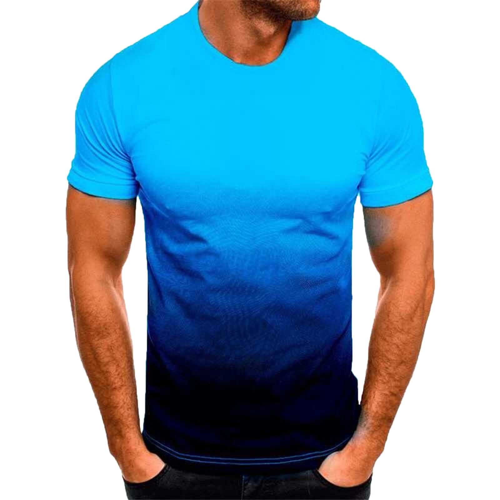 Mens gradient color summer trendy cotton breathable loose casual t shirts sale