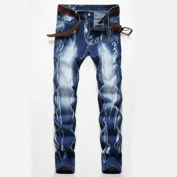 DDAPJ pyju Men's Slim Fit Stretch Jeans Distressed Washed Denim Pants Casual Straight Leg Jean Pants Vintage Streetwear Flash Blue M