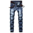 thumbnail image 1 of DDAPJ pyju Men's Slim Fit Stretch Jeans Distressed Washed Denim Pants Casual Straight Leg Jean Pants Vintage Streetwear Dark Blue XL, 1 of 9