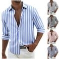 thumbnail image 1 of DDAPJ pyju Men's Striped Shirt Relaxed Fit Long Sleeve Casual Button Down Shirts Lightweight Breathable Linen Beach Shirt Sky Blue XXL, 1 of 7