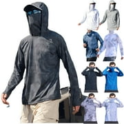 DDAPJ pyju Mens Sun Protection Hoodie Shirt UPF 50+ Long Sleeve UV SPF T-Shirts with Mask Lightweight Quick Dry Rash Guard Fishing Shirts Light Gray XL