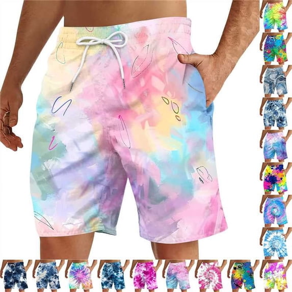 DDAPJ pyju Men's Swim Trunks Colorful Tie Dye Print Summer Beach Shorts Quick Dry Bathing Suits Board Shorts with Pockets Clearance Sale Multicolor XXXL