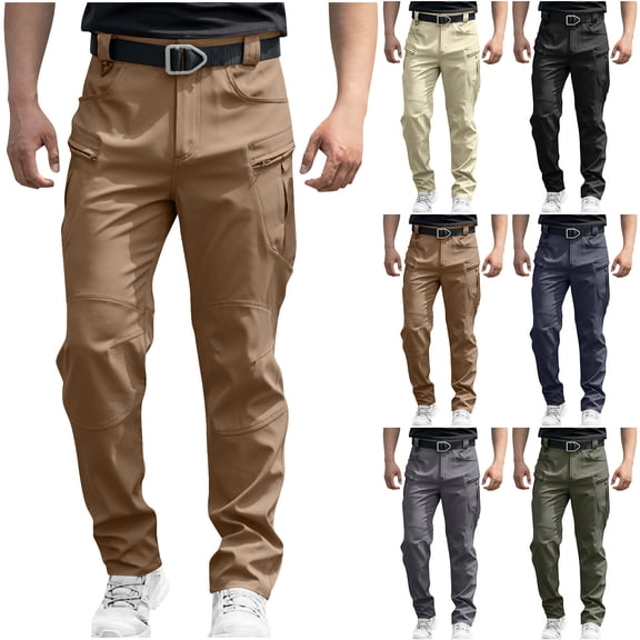 DDAPJ pyju Men's Tactical Pants Water Resistant Ripstop Cargo Pants Lightweight Outdoor Work Hiking Pants Beige S