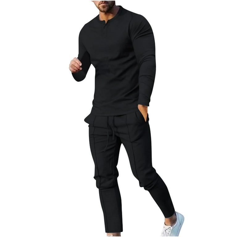 DDAPJ pyju Men's Tracksuit 2 Piece Sweatsuit Set Clearance Sales,Crewneck  Button Shirts Drawstring Pants Matching Lounge Sets Fall Fashion Outfits  2023 
