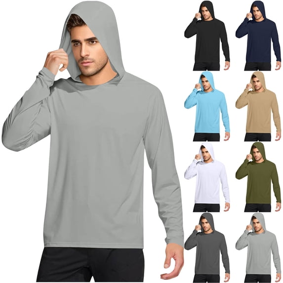 DDAPJ pyju Men's UPF 50+ Sun Protection Hoodie Shirts Long Sleeve Fishing Swim Running UV SPF Lightweight Quick Dry Rash Guard Army Green M