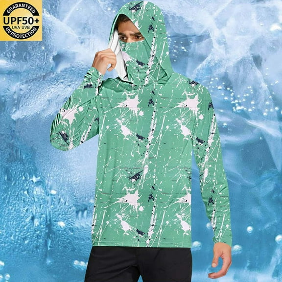 DDAPJ pyju Men's UV Sun Protection Hooded Camo Shirts Long Sleeve Quick-Dry Outdoor T-Shirt UPF 50+ Rash Guards Cooling Athletic Hoodies Green XL