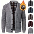 thumbnail image 1 of DDAPJ pyju Men's V Neck Cardigans Fleece Lined Long Sleeve Button Up Sweater Slim Fit Cardigan Sweaters Business Casual Knitted Jacket with Pockets Wine XXXXL, 1 of 6