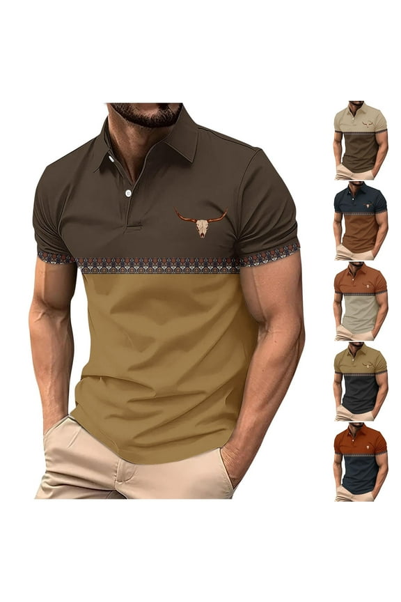 Men's Vintage Polos Shirt Short Sleeve Western Aztec Print Golf Shirts Lightweight Outdoor Casual Sports Collared T-shirt Lightning Sales of Today Orange XXXL
