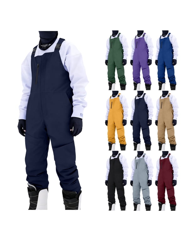 Men's Water-Resistant Insulated Snow Bib Overall One Pieces Ski Jumpsuit Waterproof Windproof Men Snowsuit Black M