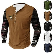 DDAPJ pyju Mens Western Aztec Henley Shirts Ethnic Style Printed Long Sleeve Button T-shirt Retro Cowboy Shirt Big and Tall Casual Hipster Tops Green XL