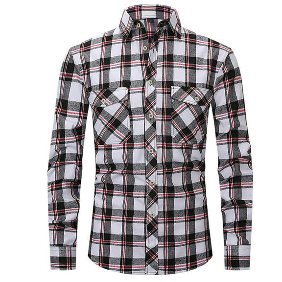 DDAPJ pyju Men's Western Cowboy Plaid Shirts,Casual Long Sleeve Button Down Shirt Lightweight Work Shirt with Chest Pockets