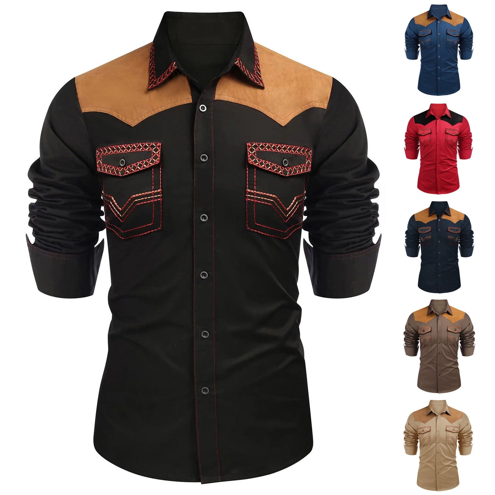 SALVAJE OESTE Men's Western Cowboy Shirt - Burgundy Embroidered Long Sleeve Snap Button - View #8