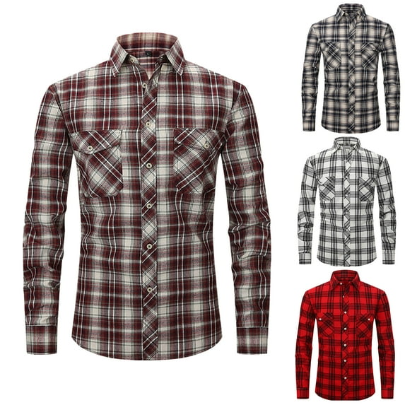 DDAPJ pyju Men's Western Cowboy Work Shirt Clearance Sales,Casual Plaid Flannel Button Down Shirt Long Sleeve Checkered Dress Shirt with Two Pockets