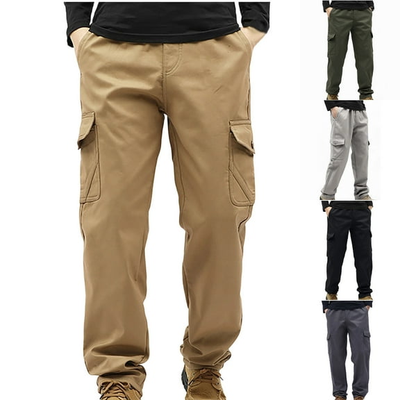 DDAPJ pyju Men's Winter Hiking Pants Fleece Lined Cargo Work Pants Big and Tall Outdoor Pants with Pockets Gray M