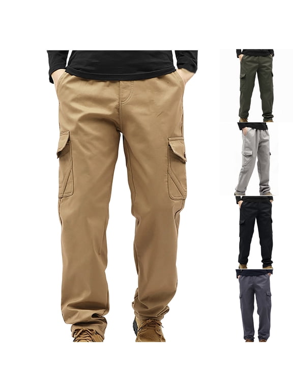 Men's Winter Hiking Pants Fleece Lined Cargo Work Pants Big and Tall Outdoor Pants with Pockets Gray M