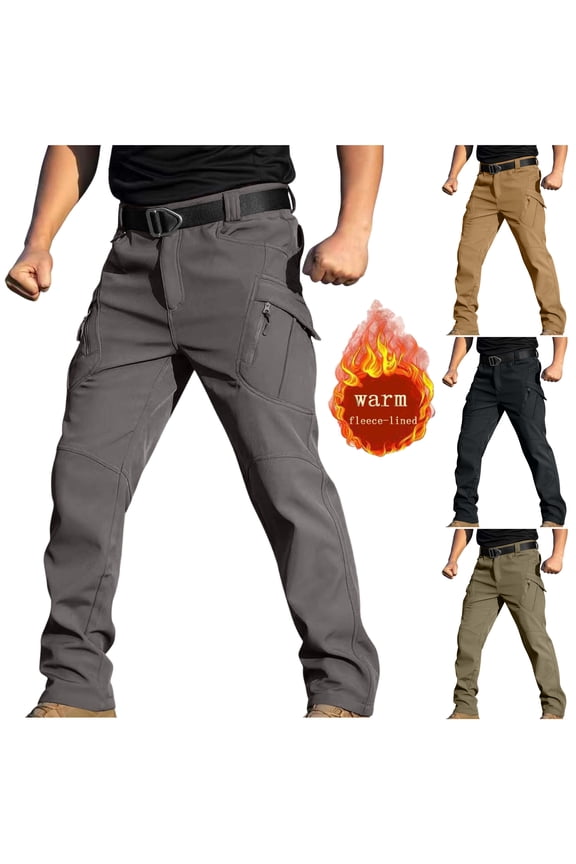 Men's Winter Hiking Pants Fleece Lined Waterproof Softshell Snow Ski Insulated Work Cargo Pants with Multiple Zip Pockets Gray S